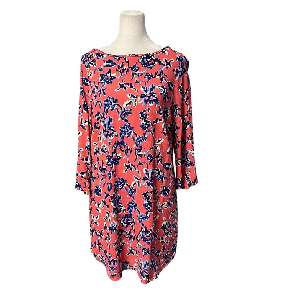Joules Pink Blue Floral 3/4 Sleeve Shift Dress Size 8